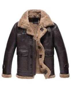 Men's Winter Shearling WFJ010 Dark Brown Leather Jacket