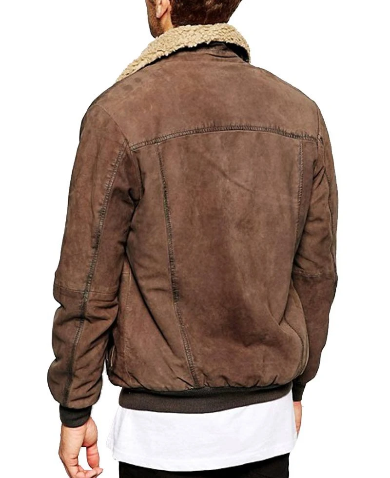 Men's Bomber Wrangler Leather Jacket With Fur Collar - Image 3
