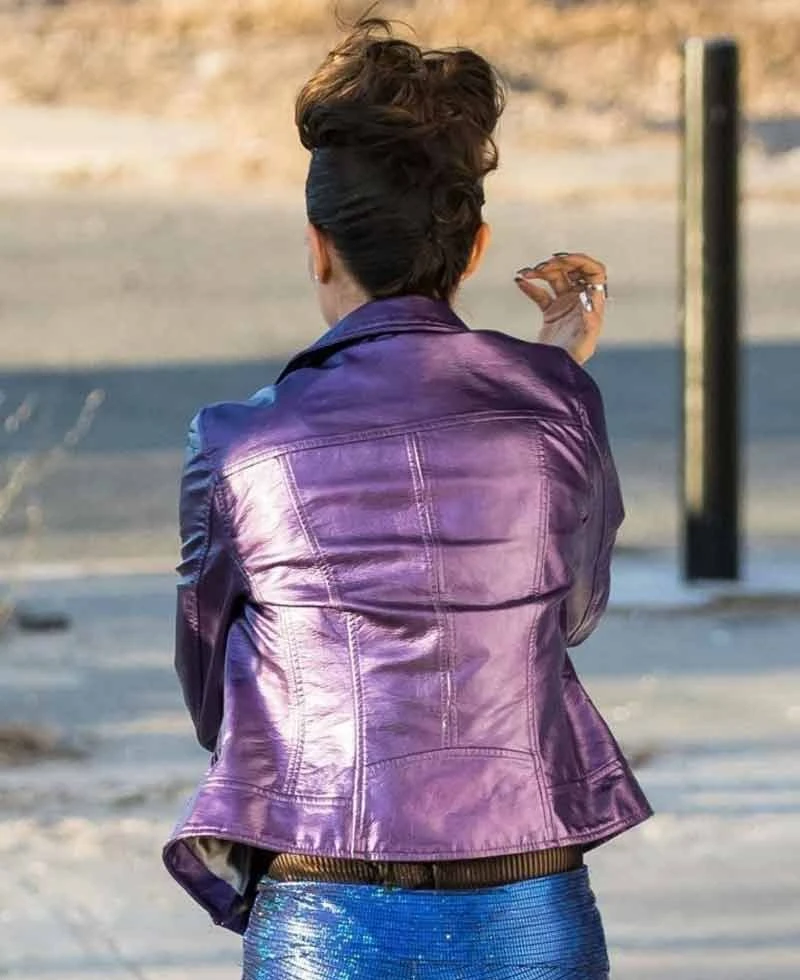 Natalie Portman Vox Lux Purple Leather Jacket - Image 5