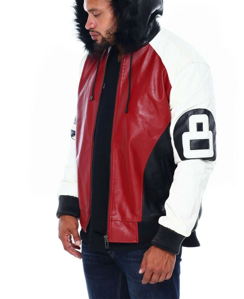 8 Ball Robert Phillipe Leather Jacket With Fur Hood - Image 3