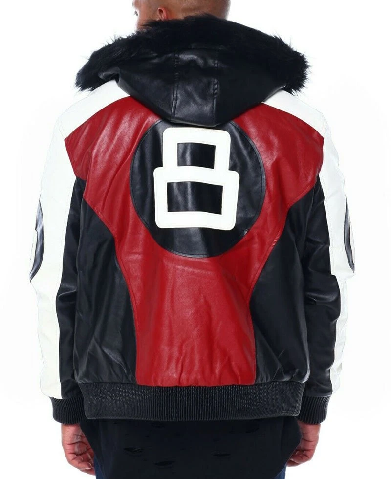 8 Ball Robert Phillipe Leather Jacket With Fur Hood - Image 4