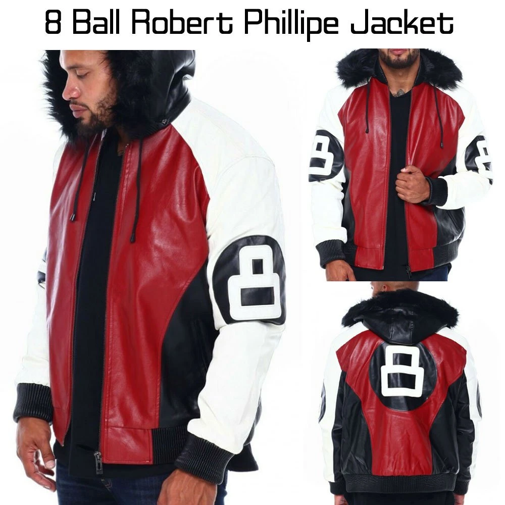 8 Ball Robert Phillipe Leather Jacket With Fur Hood - Image 5