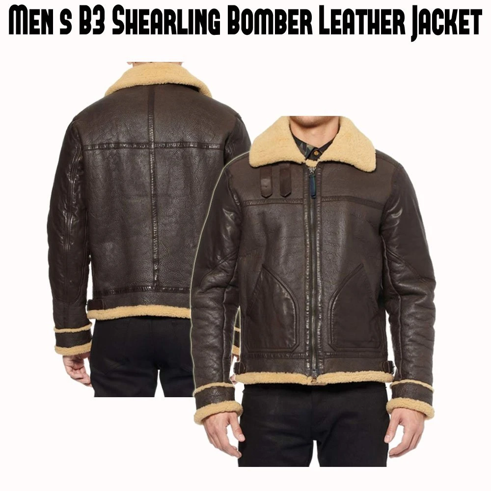 Men's B3 Bomber Shearling Brown Leather Jacket - Image 3