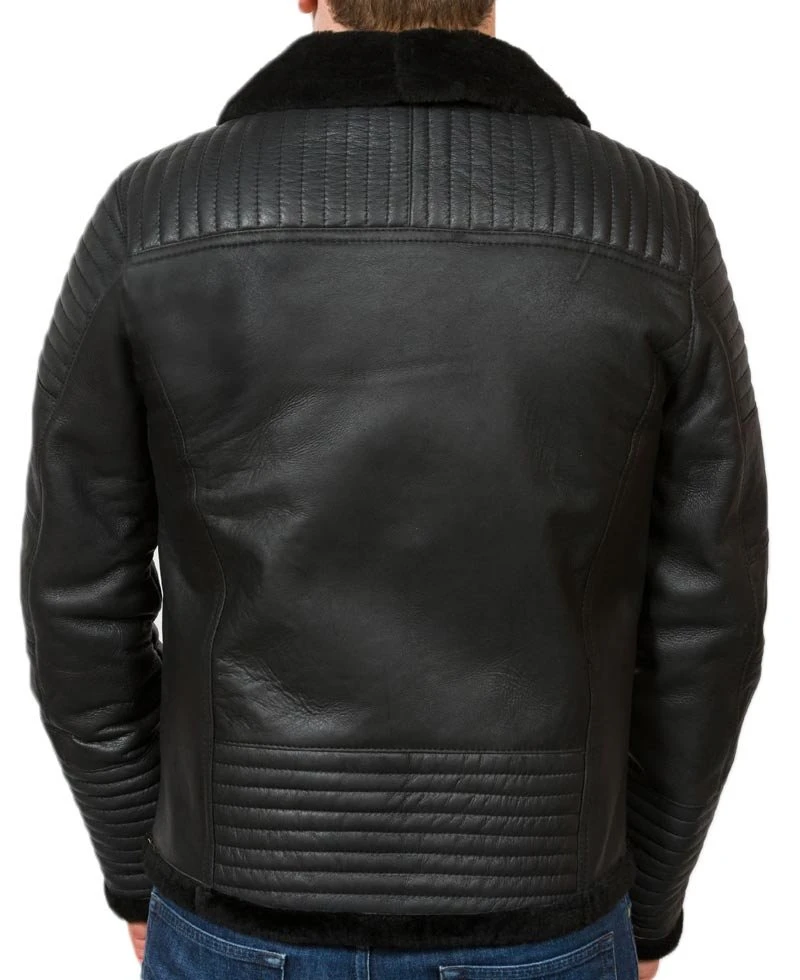 Men's Shearling Flying Black Sheepskin Leather Jacket - Image 2
