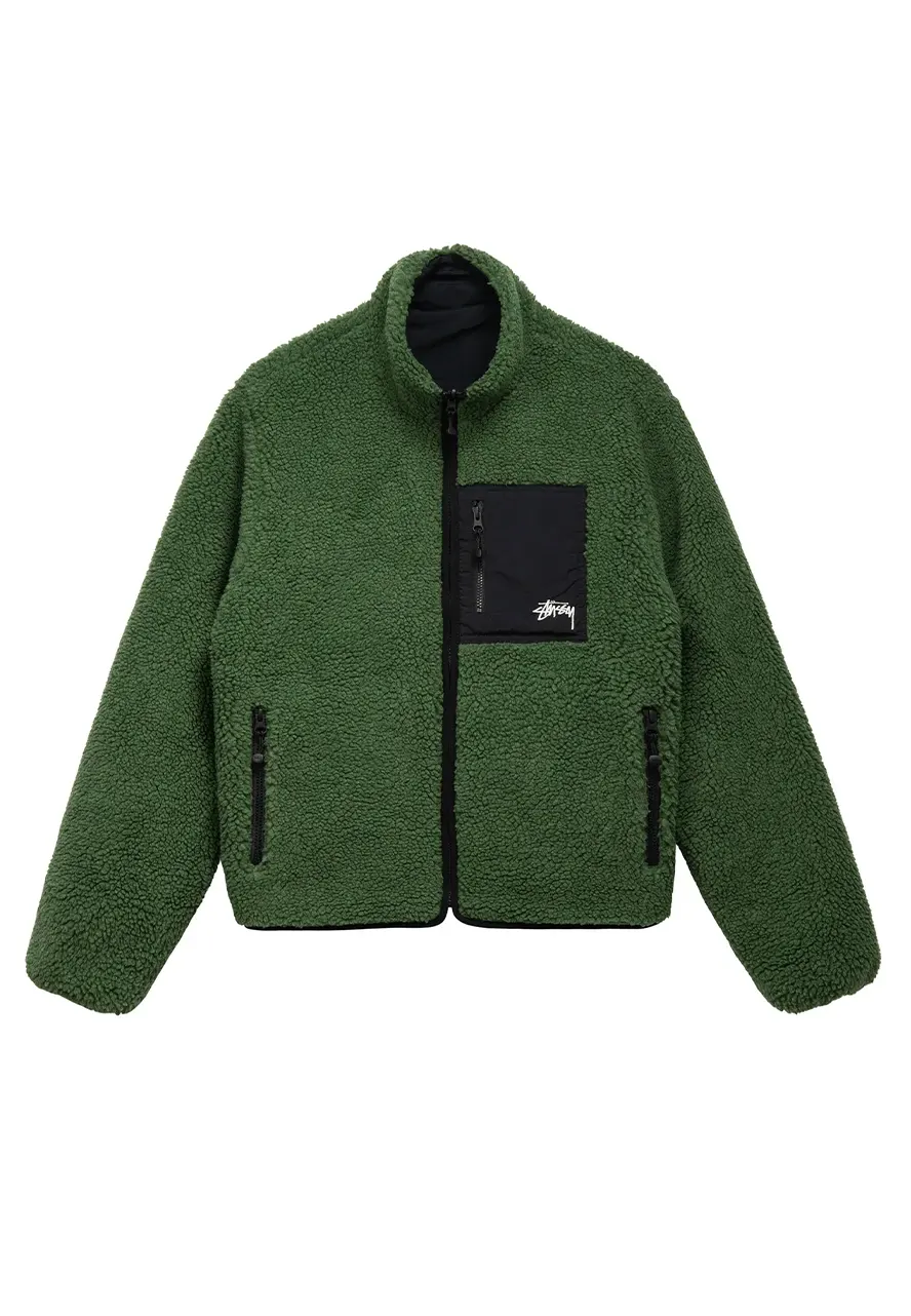 Stussy 8 Ball Sherpa Green Fleece Jacket - Image 2