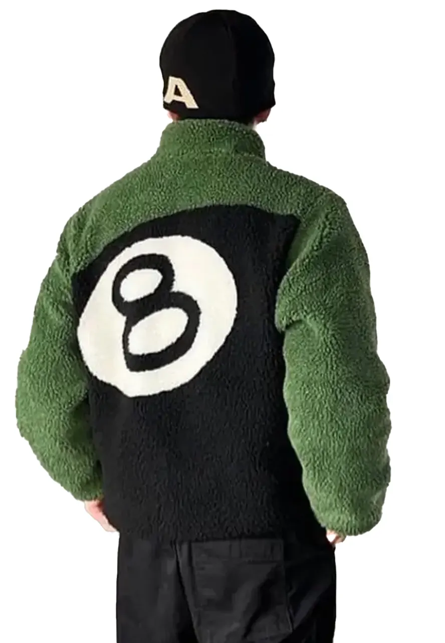 Stussy 8 Ball Sherpa Green Fleece Jacket - Image 3