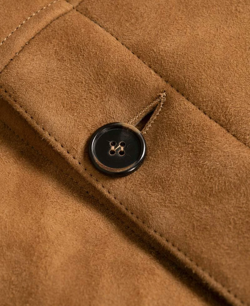 Men's Suede Brown Faux Shearling Coat With Hoodie - Image 6