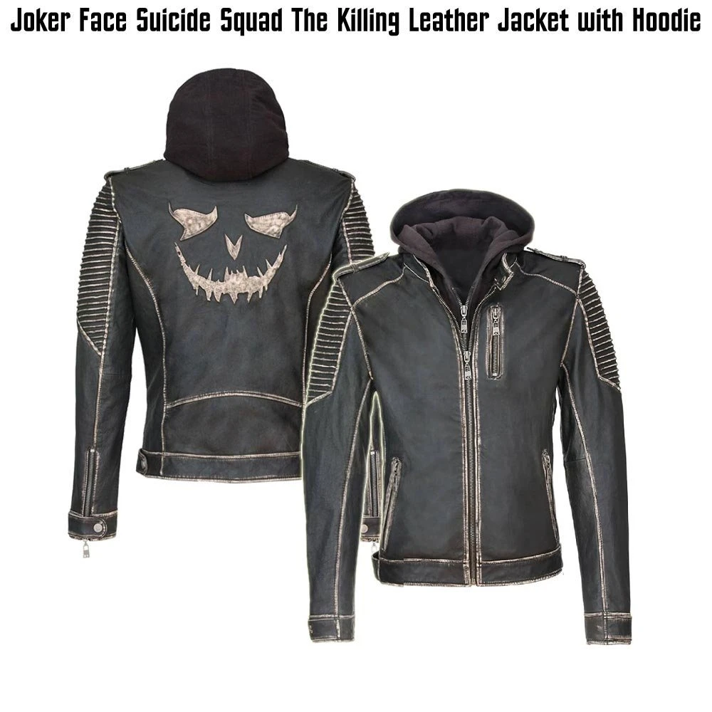 Joker Face The Killing Leather Jacket With Hoodie - Image 4