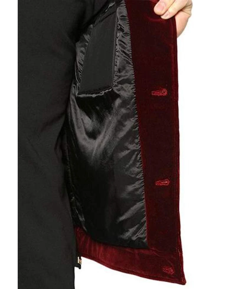 Men's Velvet Red Jacket With Faux Fur Collar - Image 2