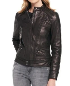 Women's Designer Black Rivet Scuba Leather Jacket
