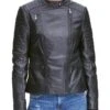 Womens Quilted Design Biker Asymmetrical Black Leather Jacket