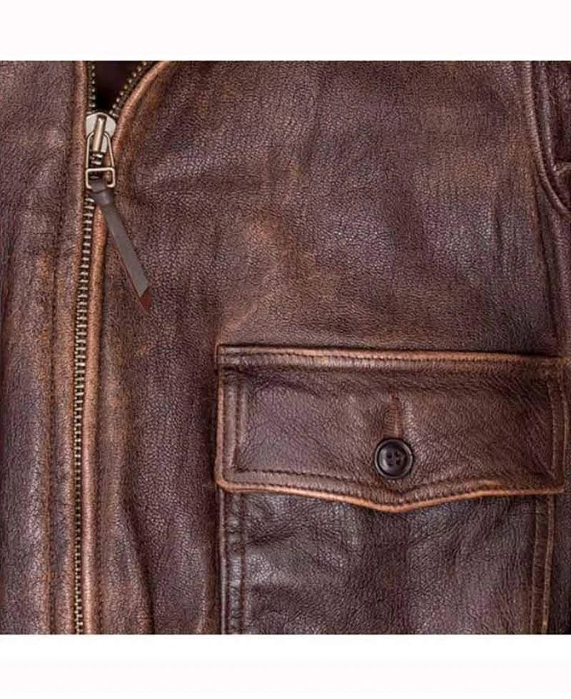 Men's G-1 US Navy Distressed Brown Leather Bomber Jacket - Image 3