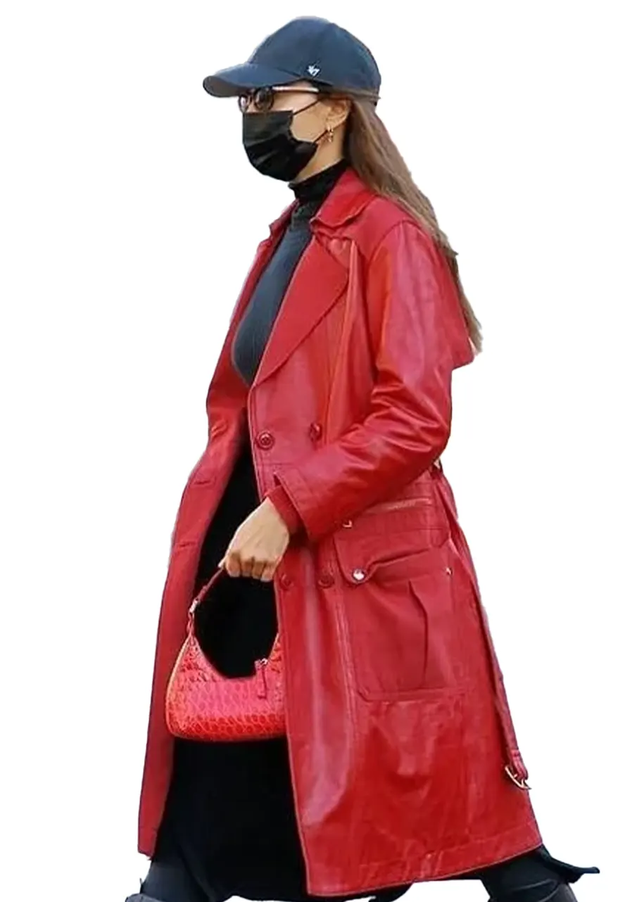Irina Shayk Red Leather Coat - Image 4