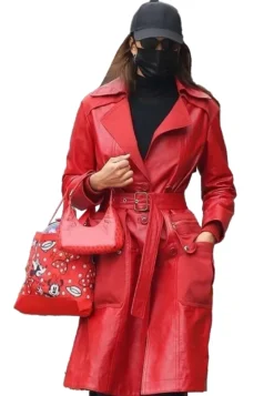 Irina Shayk Red Leather Coat