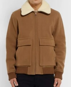 Men's Bomber Brown Wool Jacket With Fur Collar