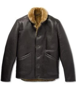 Men's Dark Brown Leather Shearling Lined Jacket