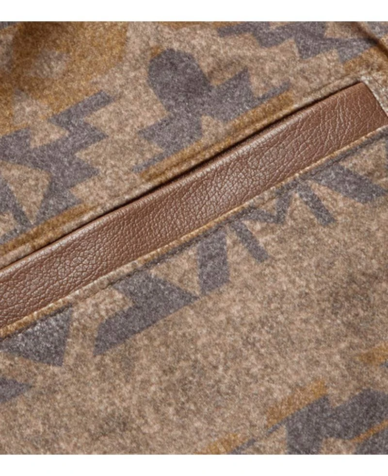 Men's Faux Shearling Brown Leather Jacket With Fur Collar - Image 6