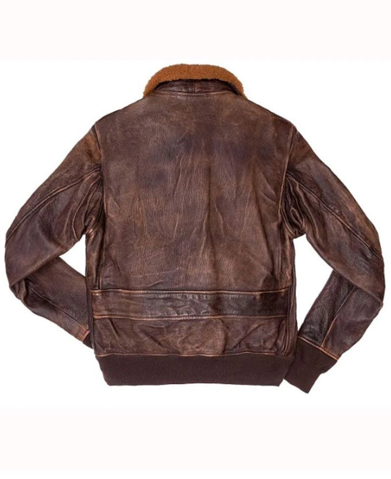 Men's G-1 US Navy Distressed Brown Leather Bomber Jacket - Image 4