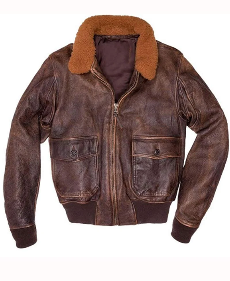 Men's G-1 US Navy Distressed Brown Leather Bomber Jacket
