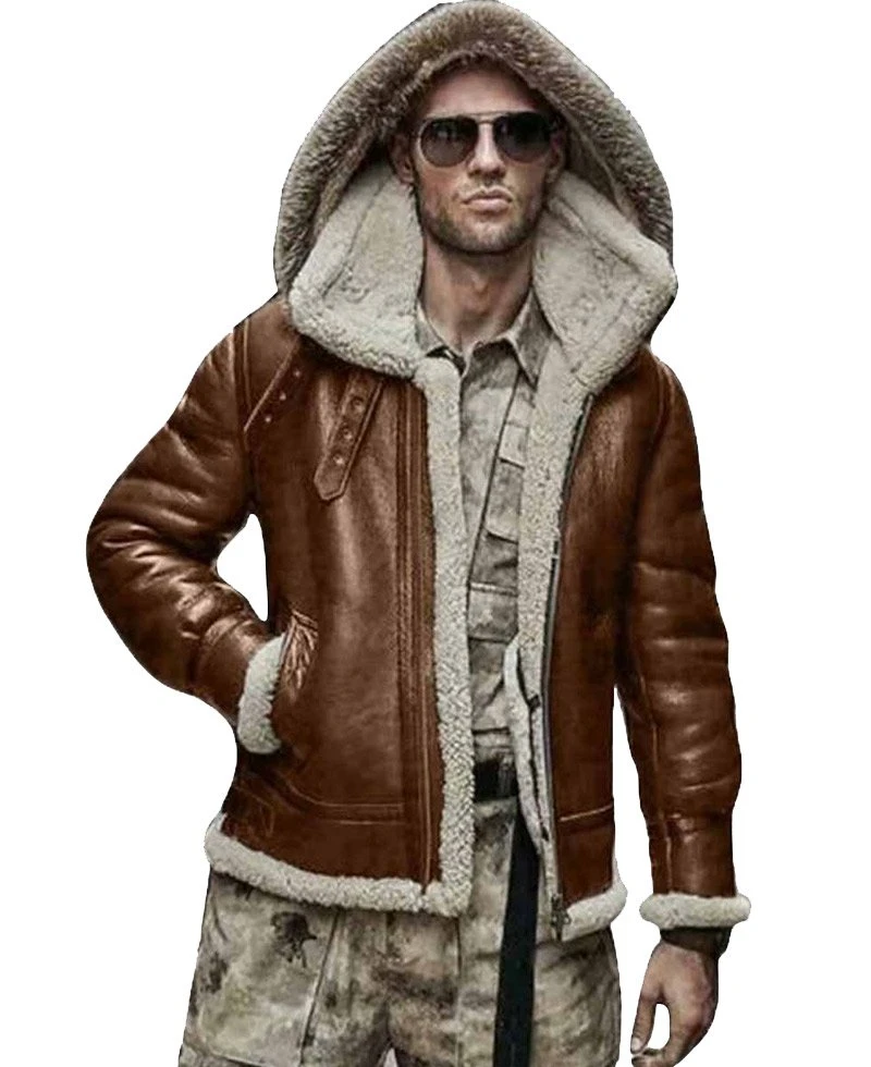 Men's WFJ05 Shearling Jacket With Hood - Image 3