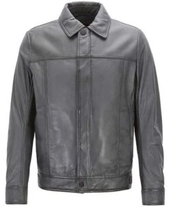 Men's Slim Fit Trucker Grey Leather Jacket