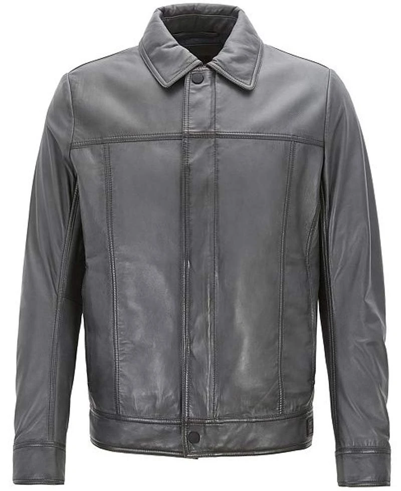 Men's Slim Fit Trucker Grey Leather Jacket