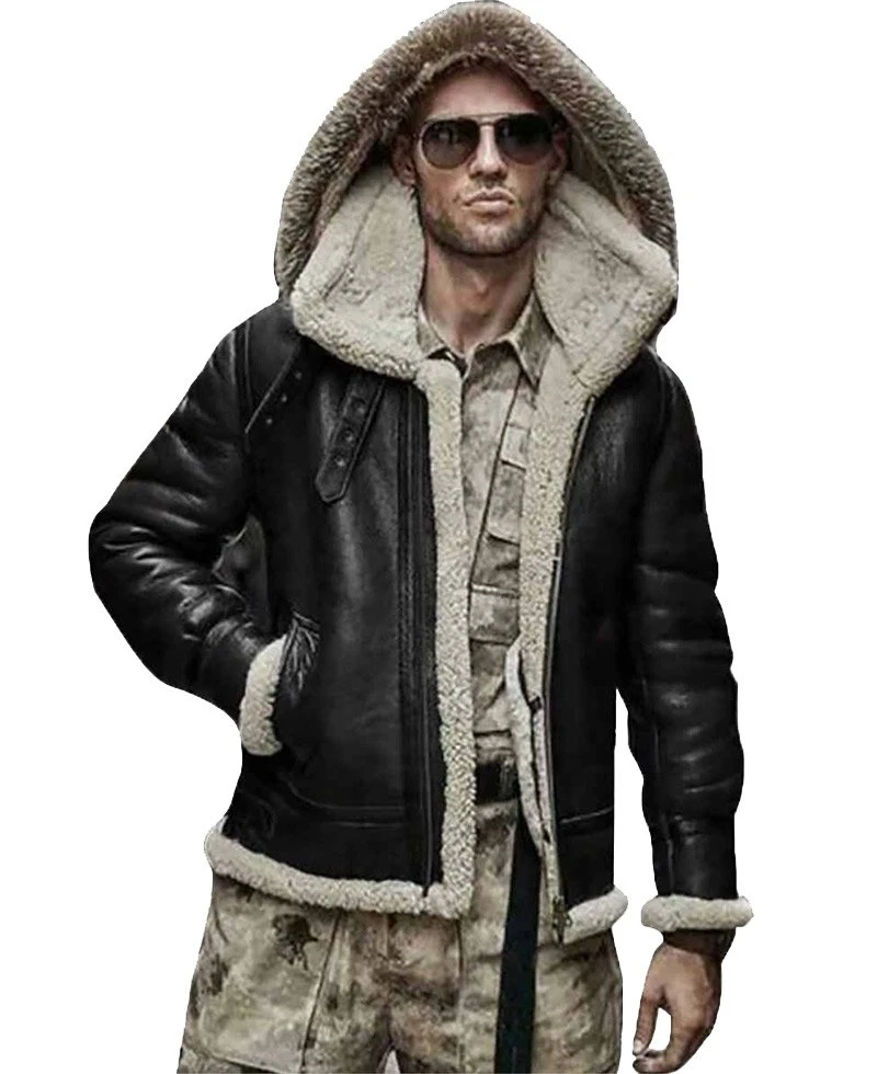 Men's WFJ05 Shearling Jacket With Hood - Image 2