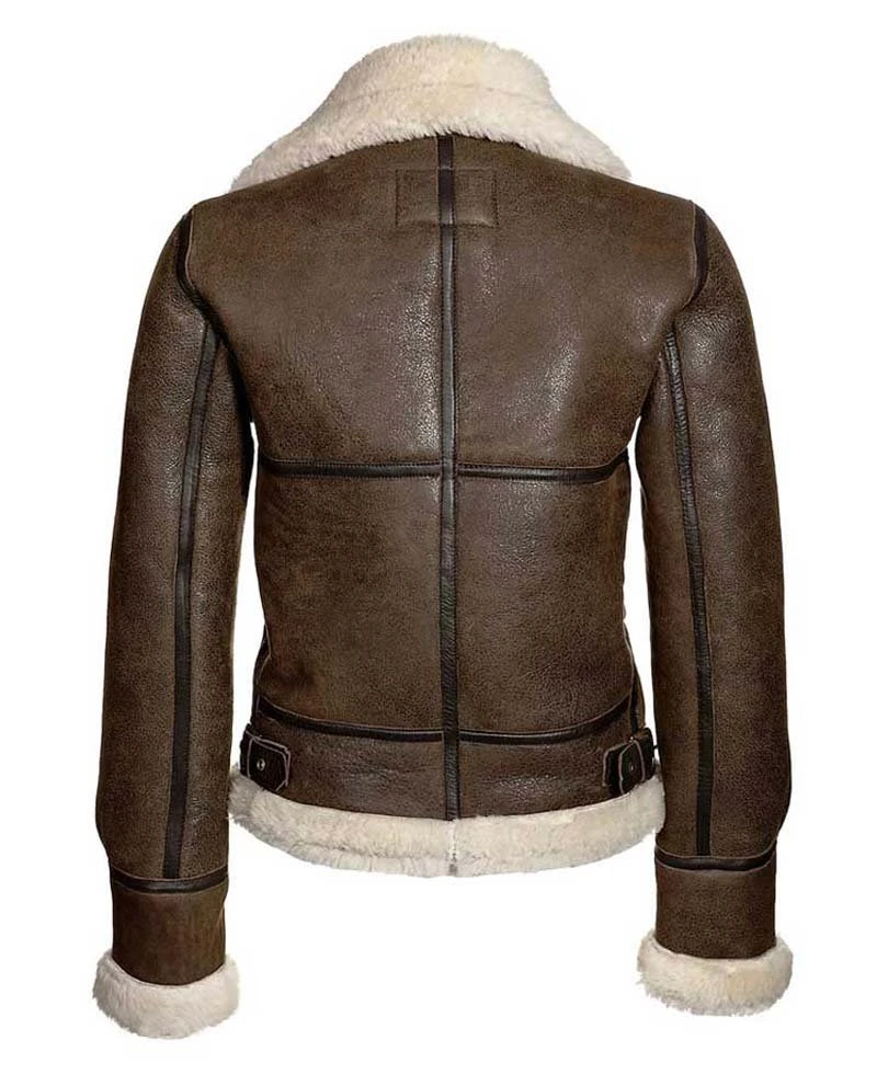 Women's Aviator Distressed Brown Leather Jacket - Image 2