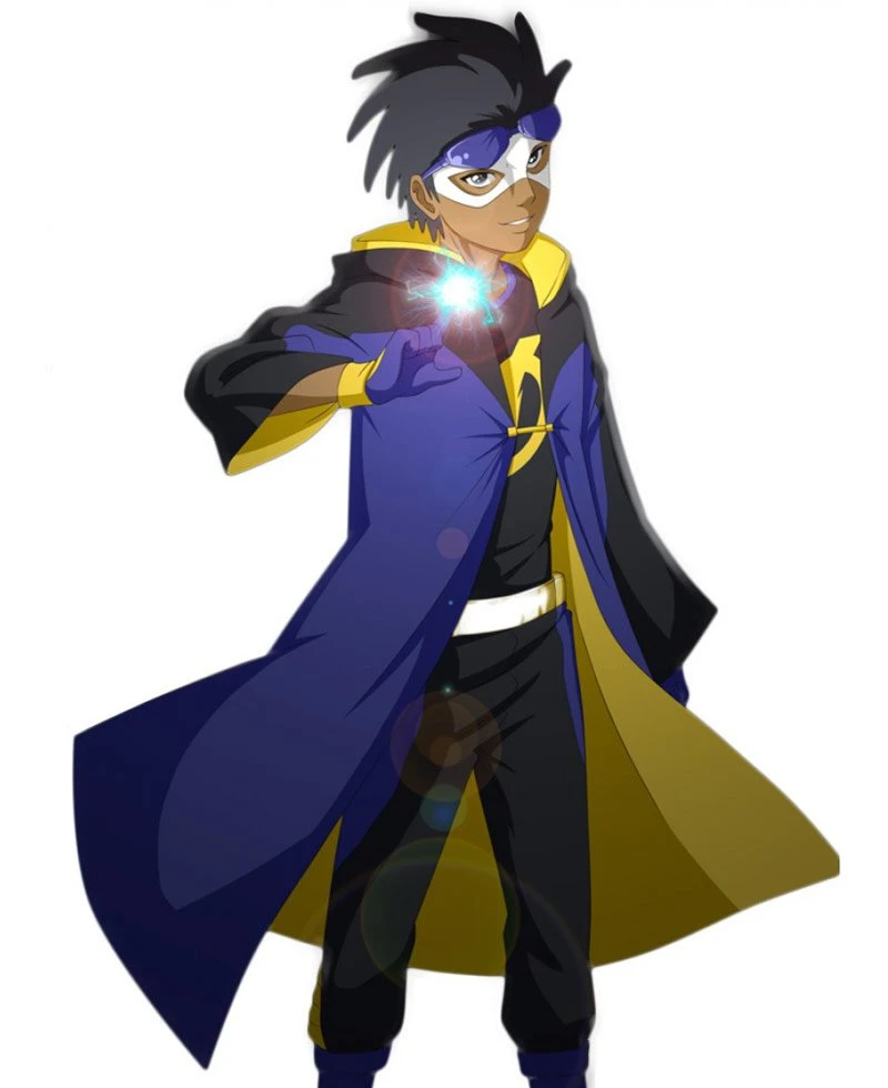 Static Shock Black And Blue Leather Coat - Image 3