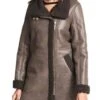 Women's Shearling Asymmetrical Brown Leather Coat