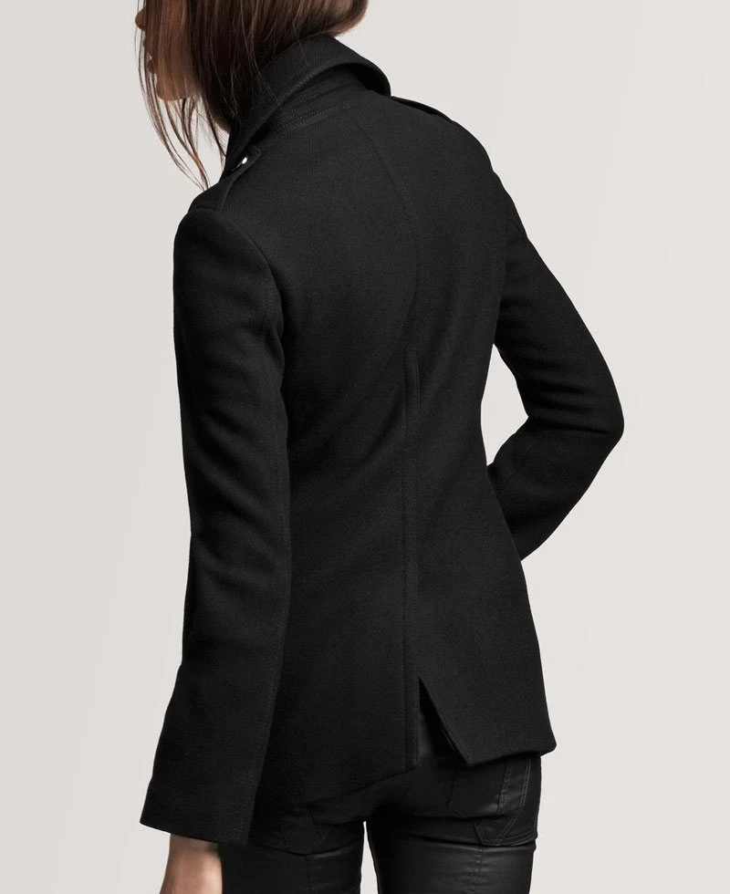 Women's Black Wool Peacoat - Image 2
