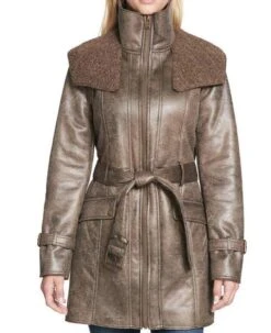 Women's Mid Length Duster Shearling Leather Coat