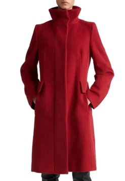 Womenâs Stand Collar Akris Punto Red Coat