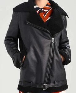 Women's Aviator Black Leather Shearling Jacket